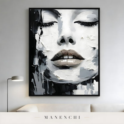 Monochrome Muse Persona portrait displayed in living room sofa