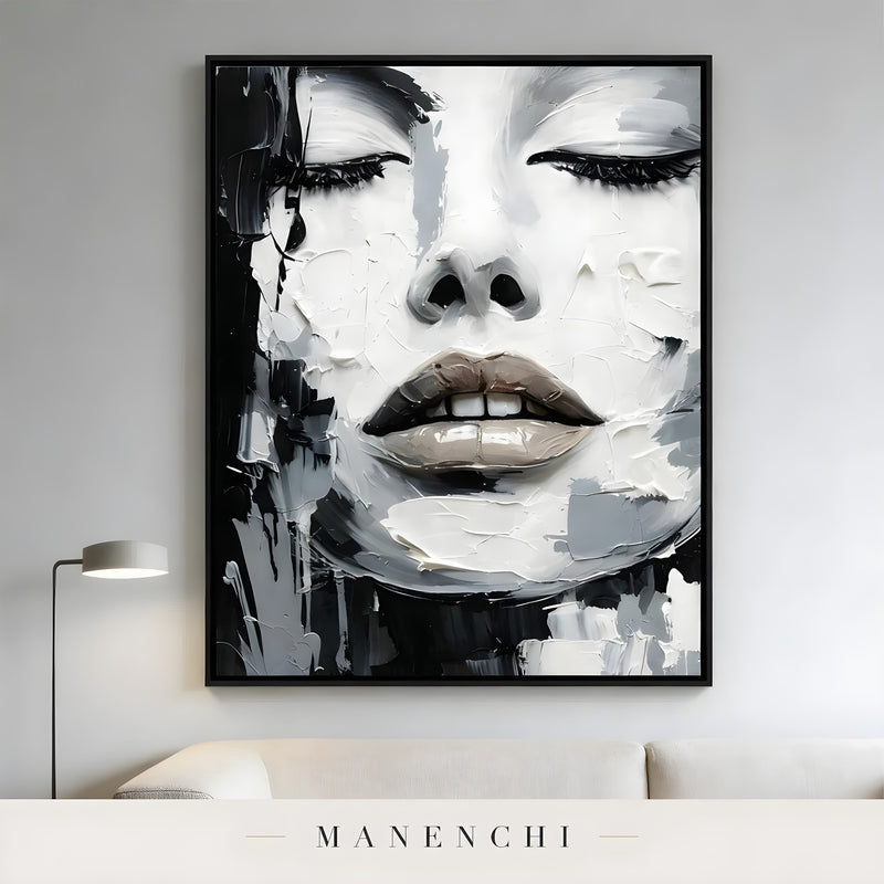 Monochrome Muse Persona portrait displayed in living room sofa