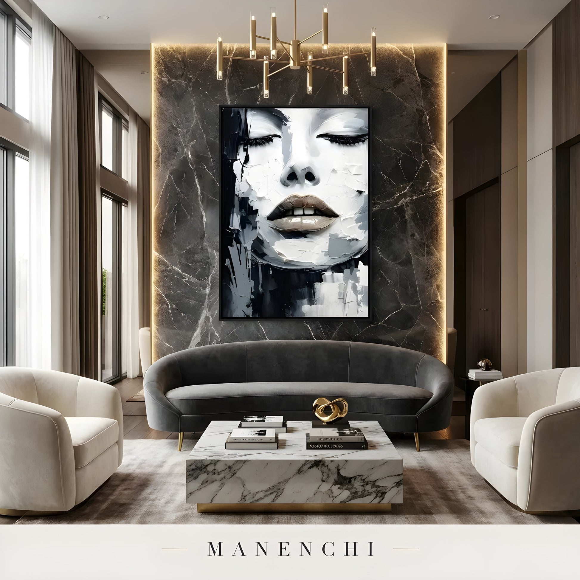 Monochrome Muse Persona portrait displayed in luxury living room