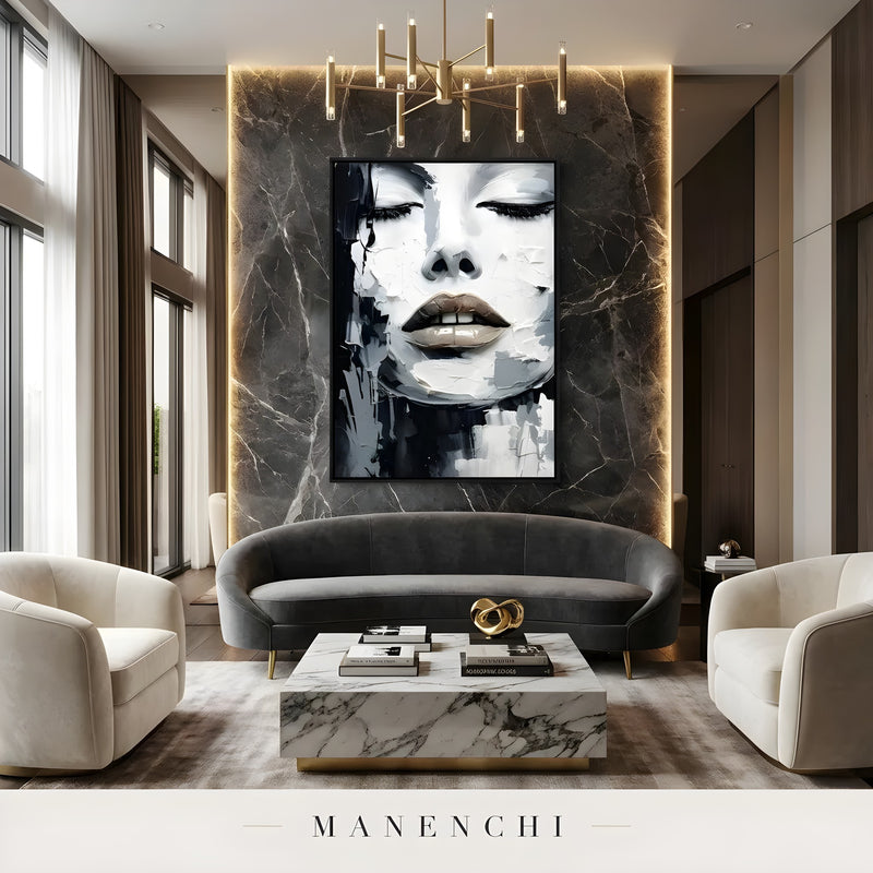 Monochrome Muse Persona portrait displayed in luxury living room