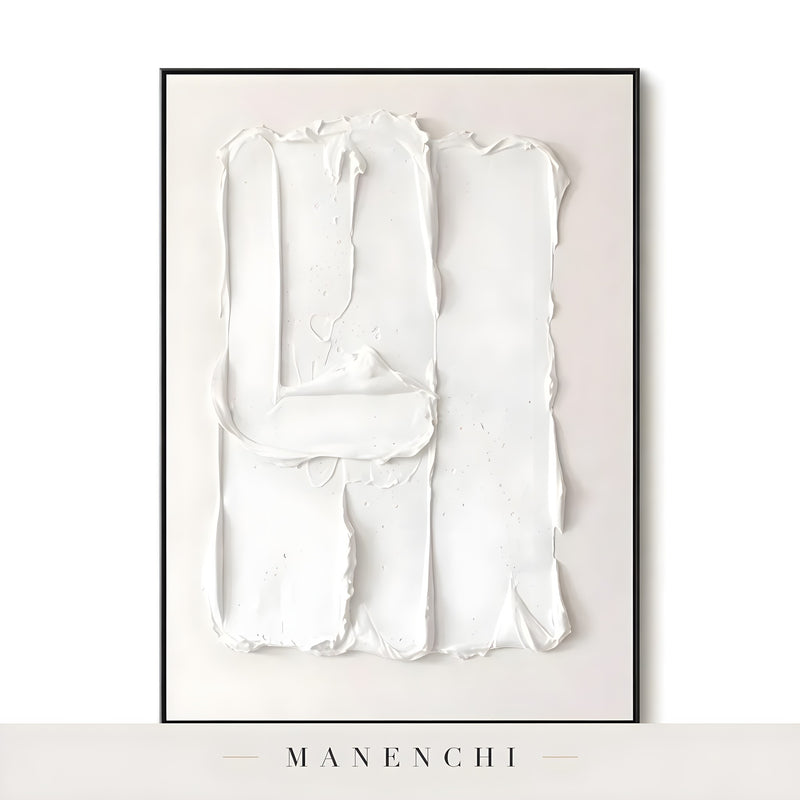 Monochrome Sculptural Relief - original hand-painted abstract painting by Manenchi