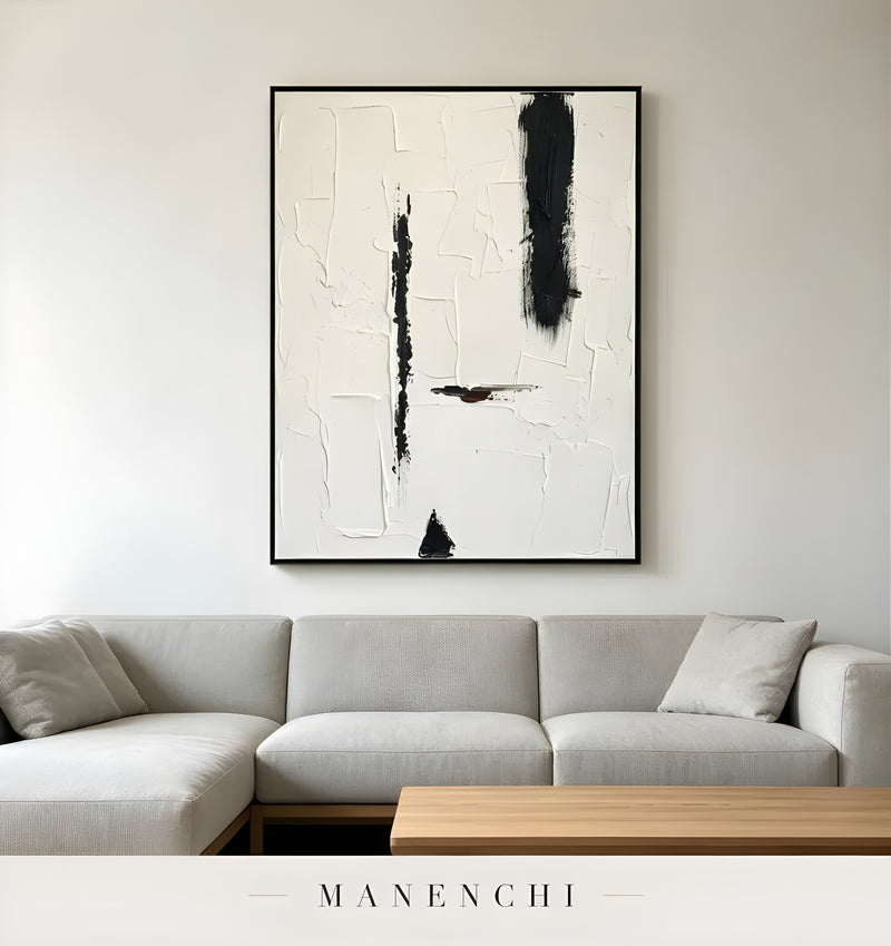 Monochrome Structural Essence abstract painting displayed in living room sofa