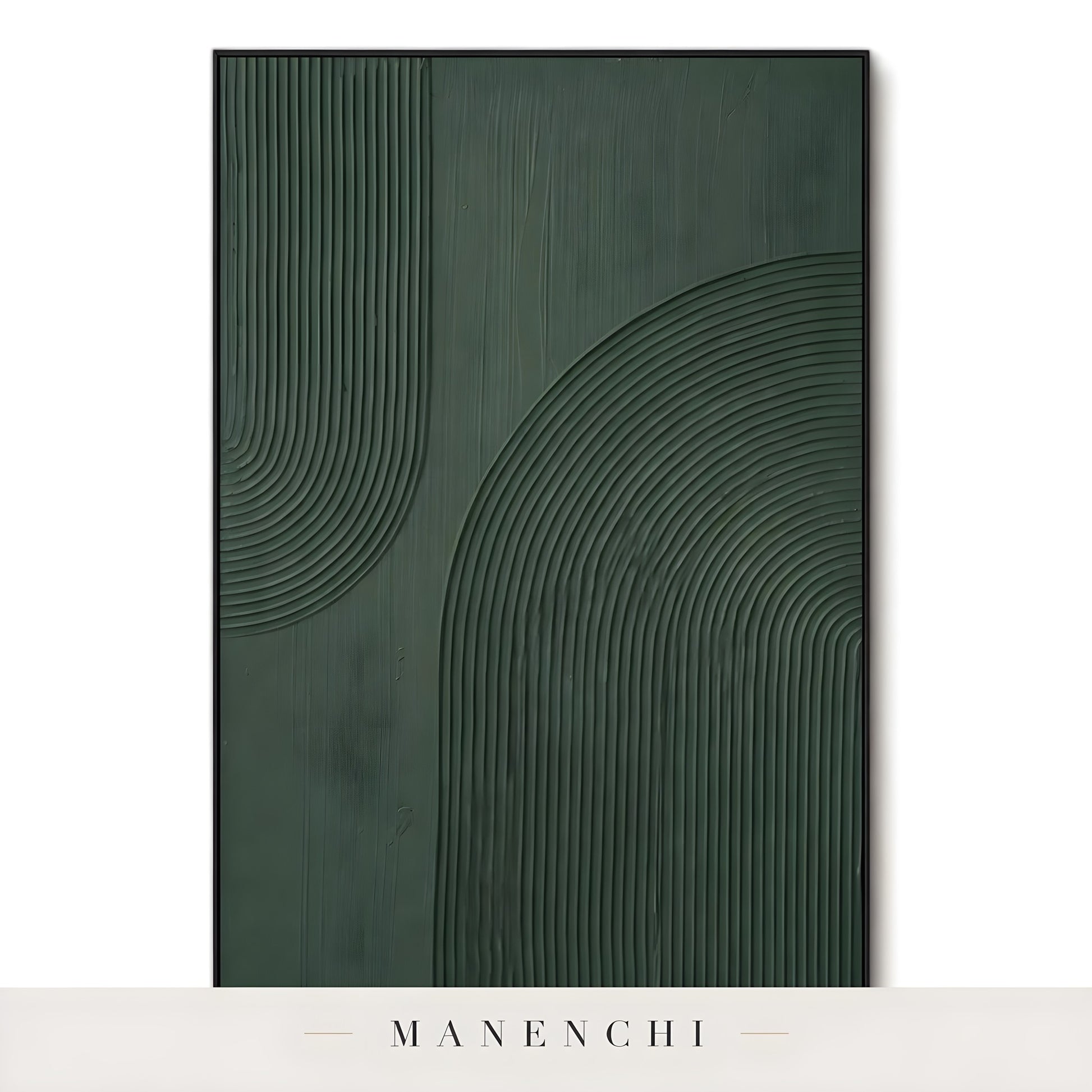 Monochrome Verdant Geometry - original hand-painted abstract painting by Manenchi