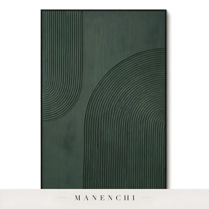 Monochrome Verdant Geometry - original hand-painted abstract painting by Manenchi
