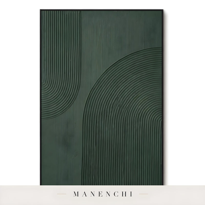 Monochrome Verdant Geometry - original hand-painted abstract painting by Manenchi