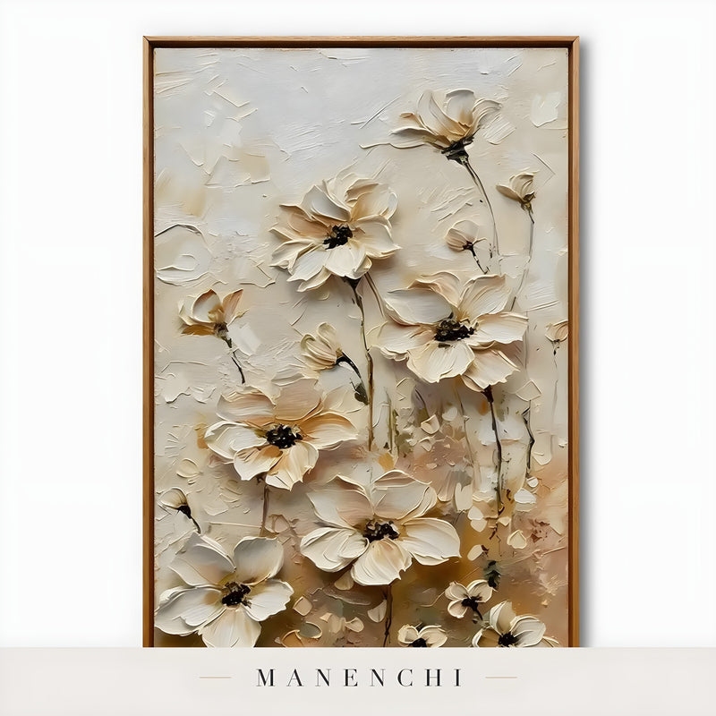 Close-up detail of the textured brushwork in Neutral Bloom Study
