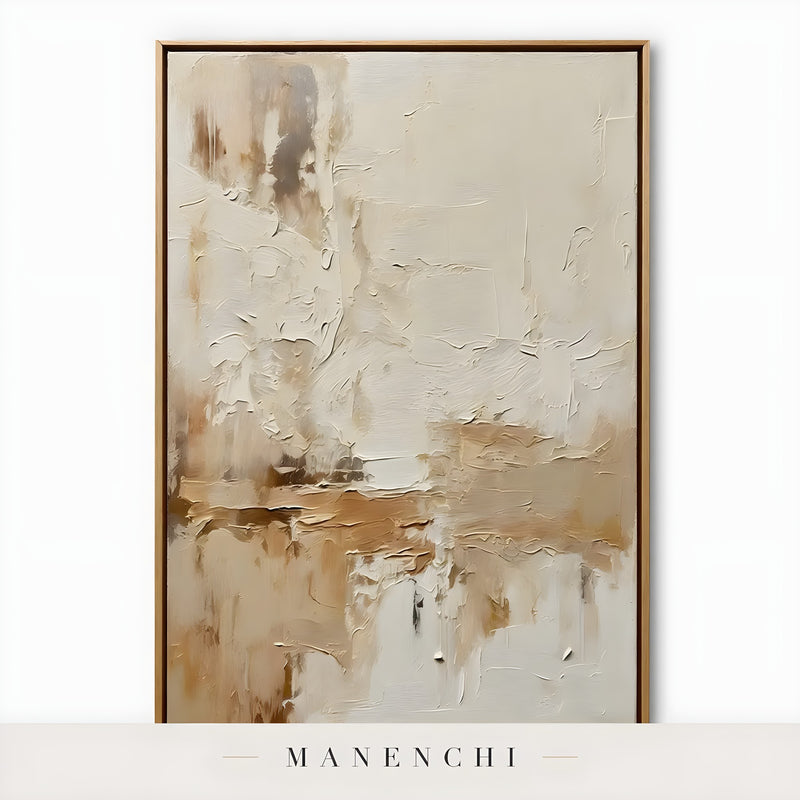 Neutral Sculptural Horizon abstract painting displayed in framed painting isolated