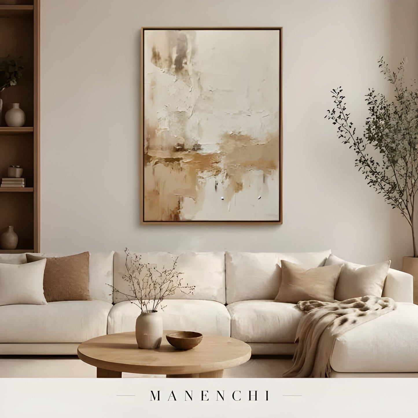 Neutral Sculptural Horizon - original hand-painted abstract painting by Manenchi