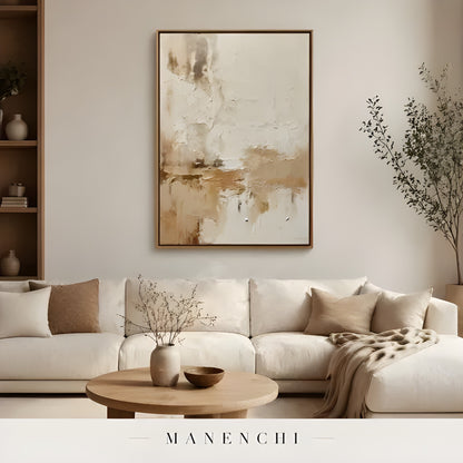 Neutral Sculptural Horizon - original hand-painted abstract painting by Manenchi