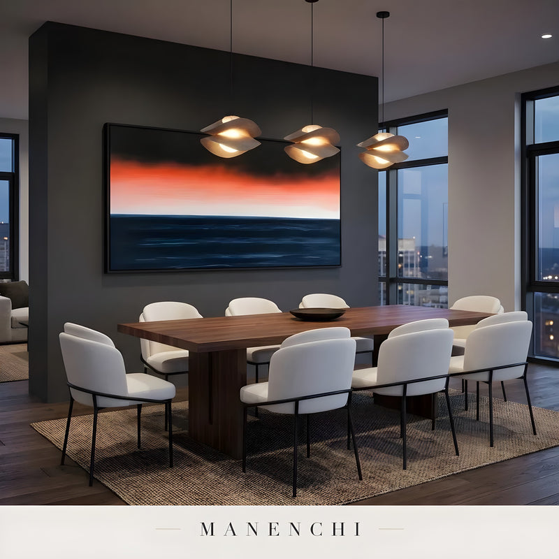 Obsidian Crimson Horizon abstract painting displayed in contemporary dining room display