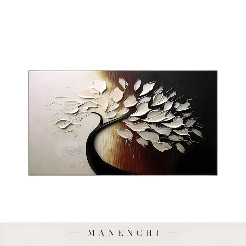 Obsidian Ivory Arboreal - original hand-painted abstract painting by Manenchi
