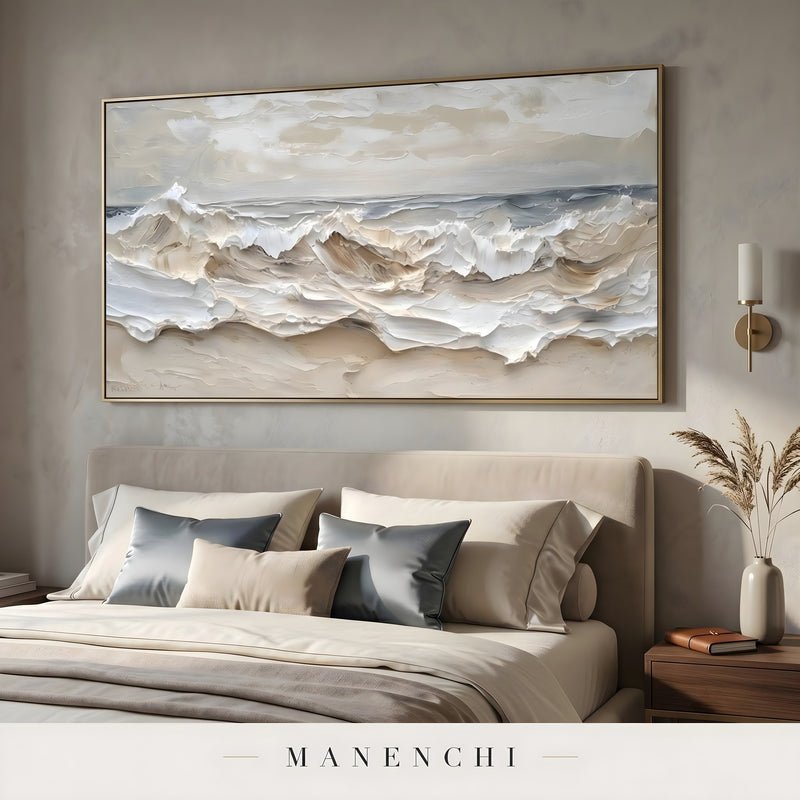 Oceanic Strata abstract painting displayed in bedroom wall art