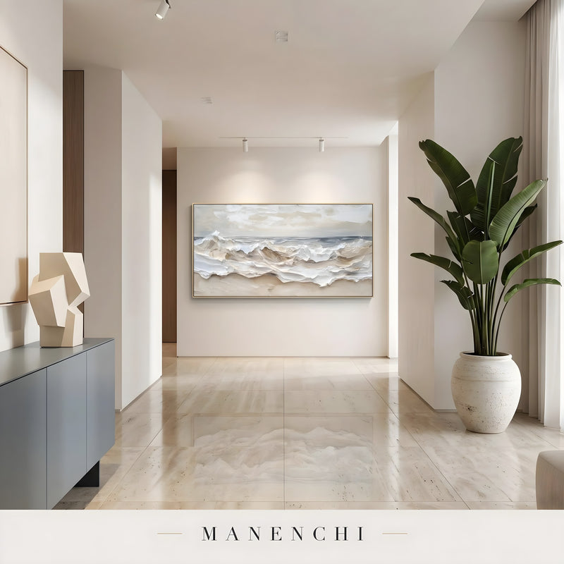 Oceanic Strata abstract painting displayed in modern hallway display
