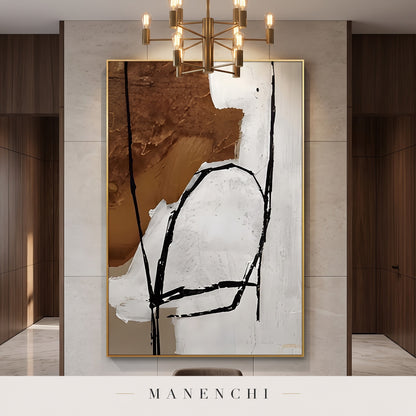 Ochre Resonance abstract painting displayed in a dining room