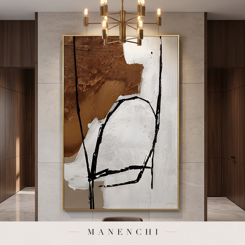 Ochre Resonance abstract painting displayed in a dining room