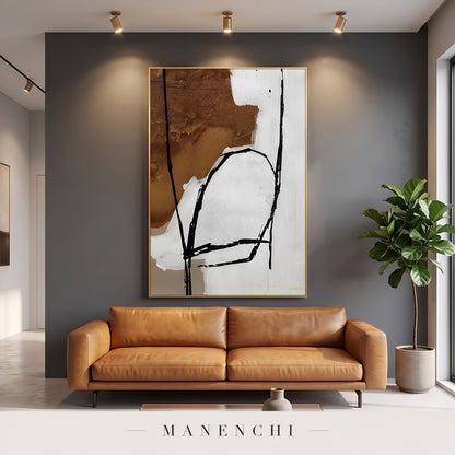 Ochre Resonance abstract painting displayed in a modern living room