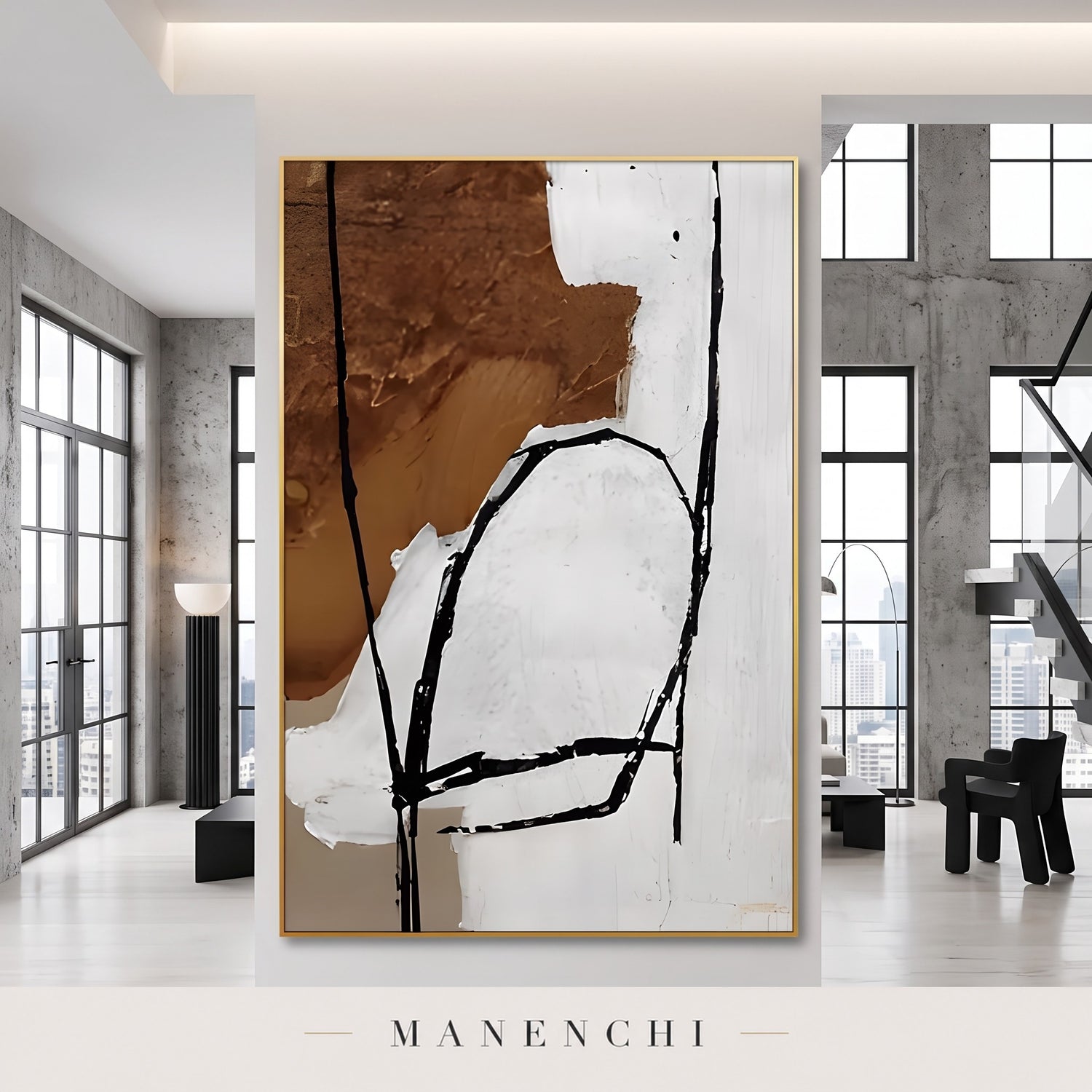 Ochre Resonance abstract painting displayed in a loft