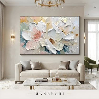 Opulent Floral Radiance abstract painting displayed in luxury lounge interior view