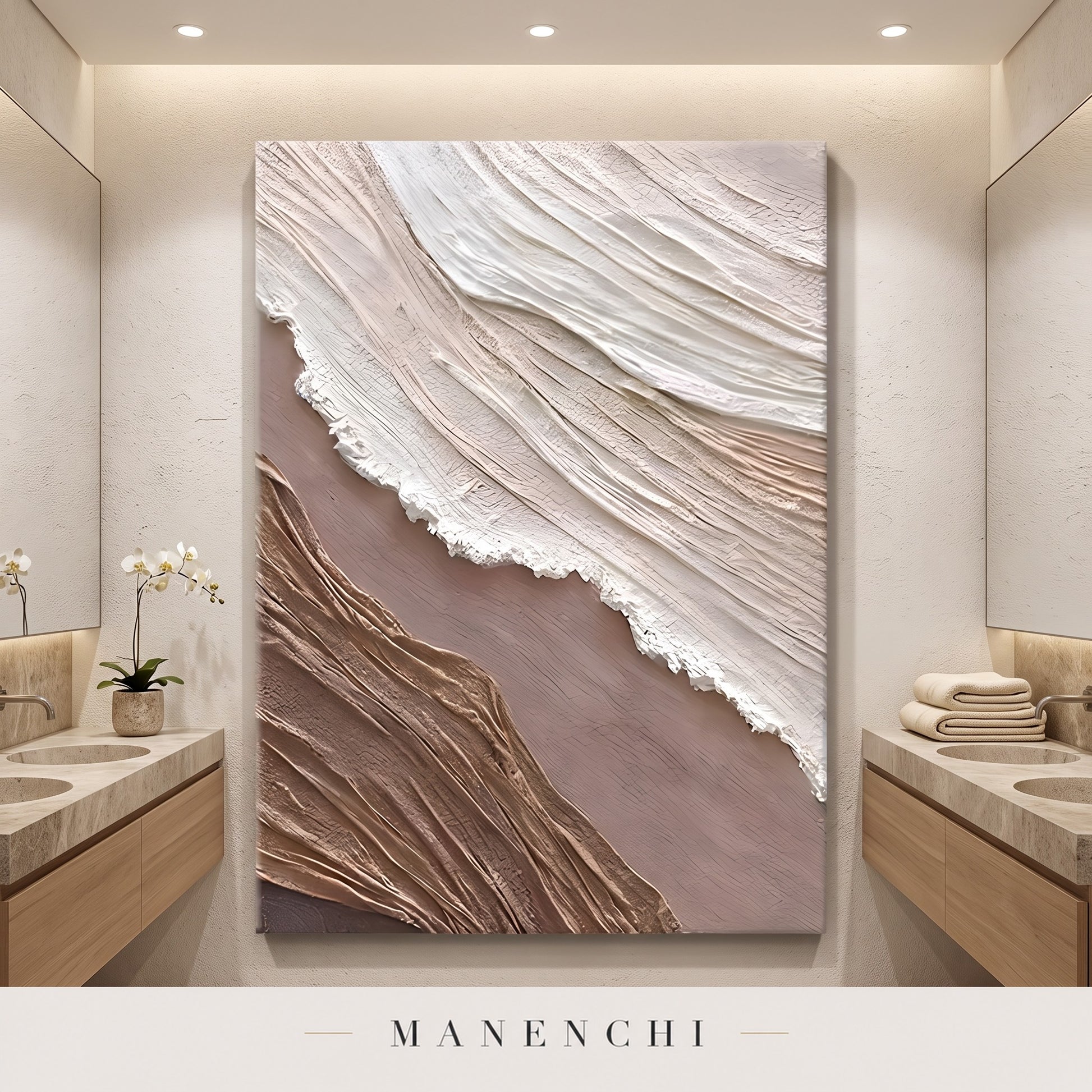 Organic Flow abstract painting displayed in bathroom