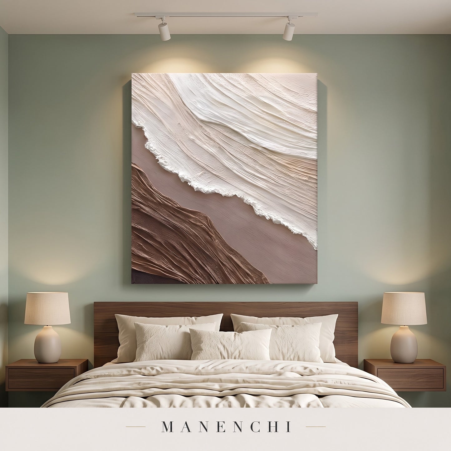 Organic Flow abstract painting displayed in a modern bedroom