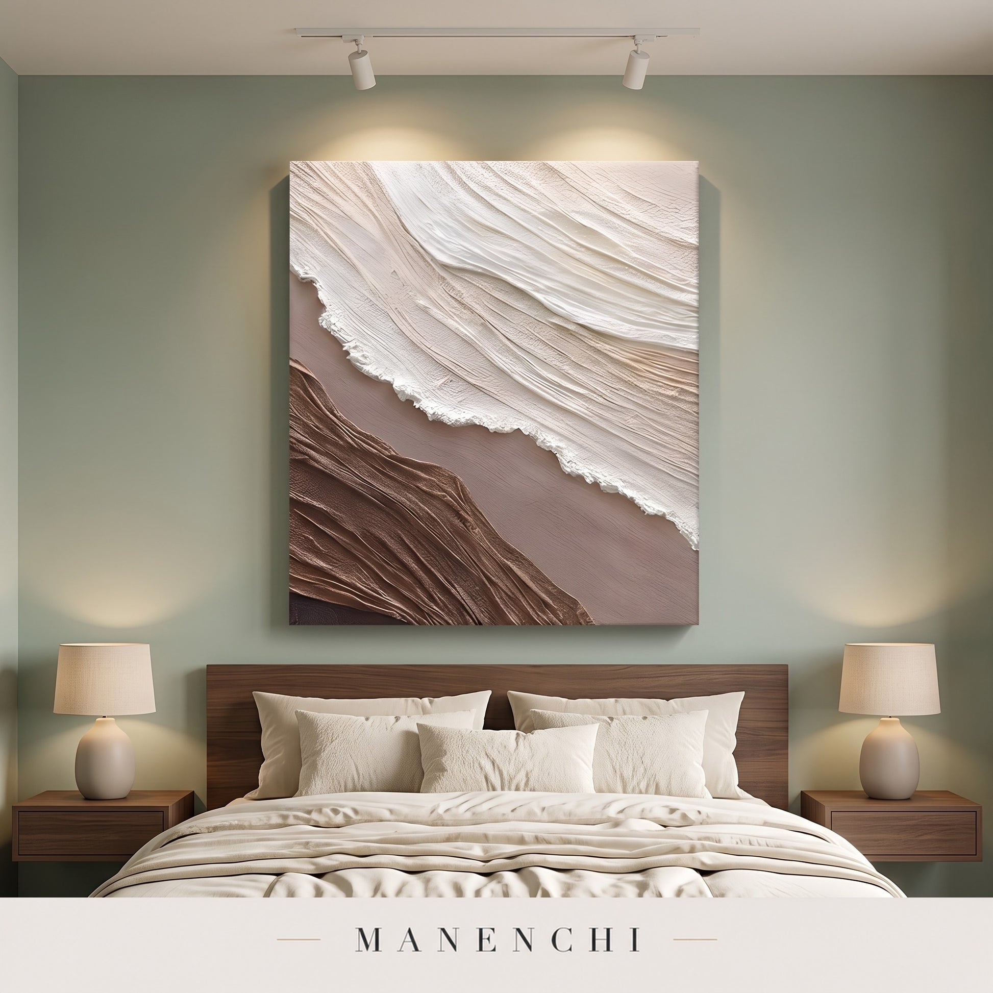 Organic Flow abstract painting displayed in a modern bedroom