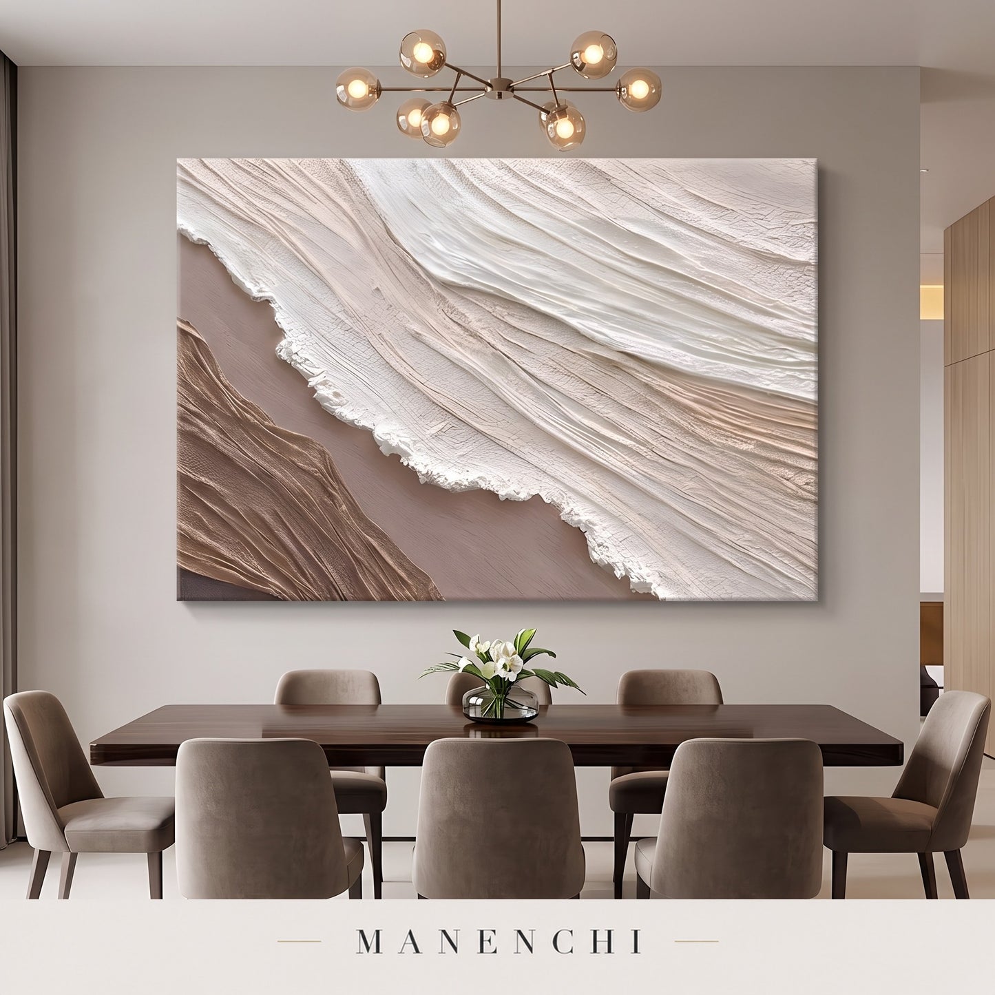 Organic Flow abstract painting displayed in a dining room