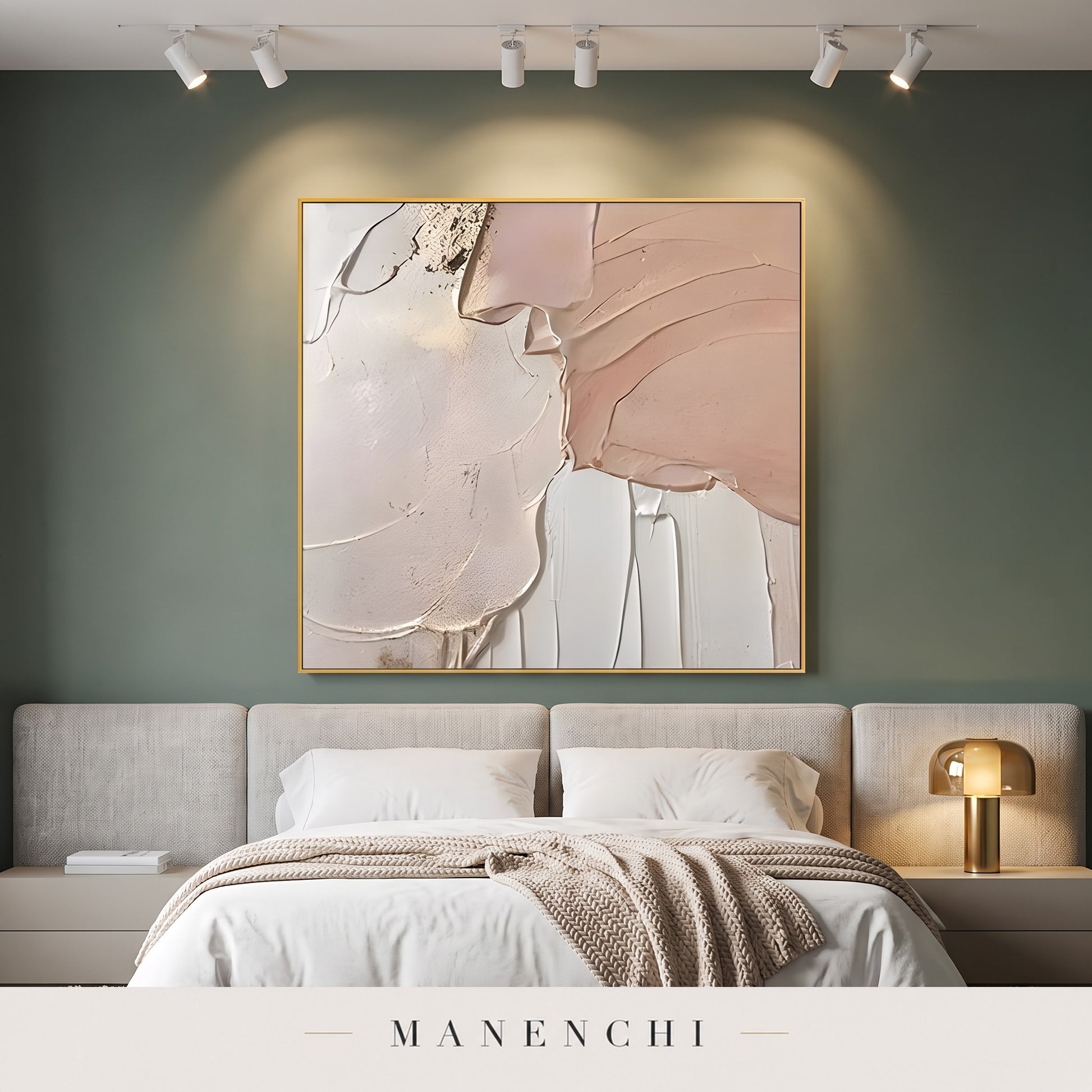 Organic Grace abstract painting displayed in a modern bedroom