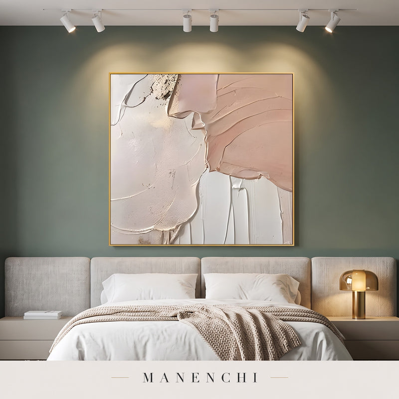 Organic Grace abstract painting displayed in a modern bedroom