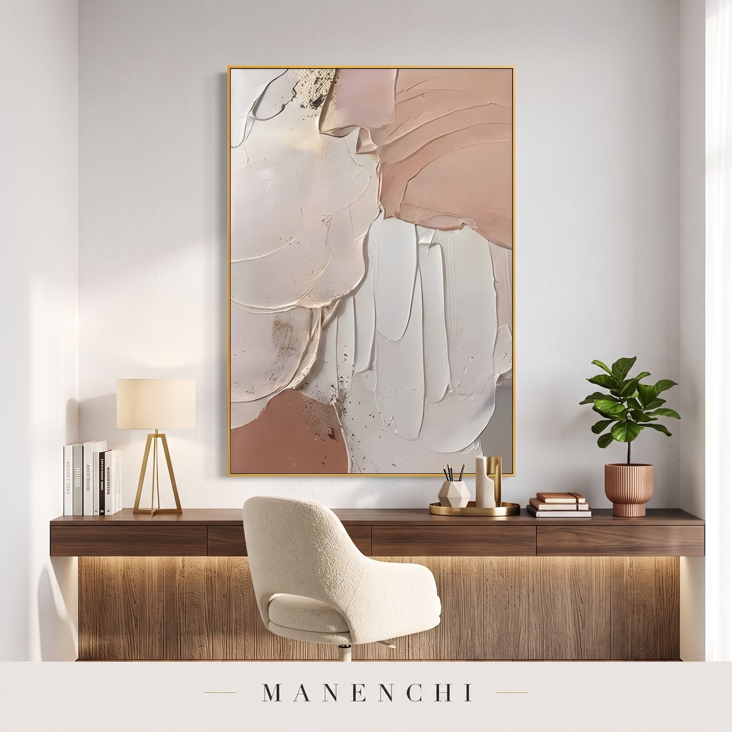 Organic Grace abstract painting displayed in a study