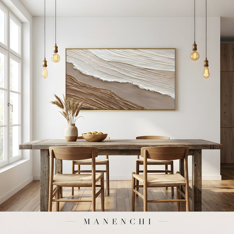 Organic Sand Dunes abstract painting displayed in dining room wall art