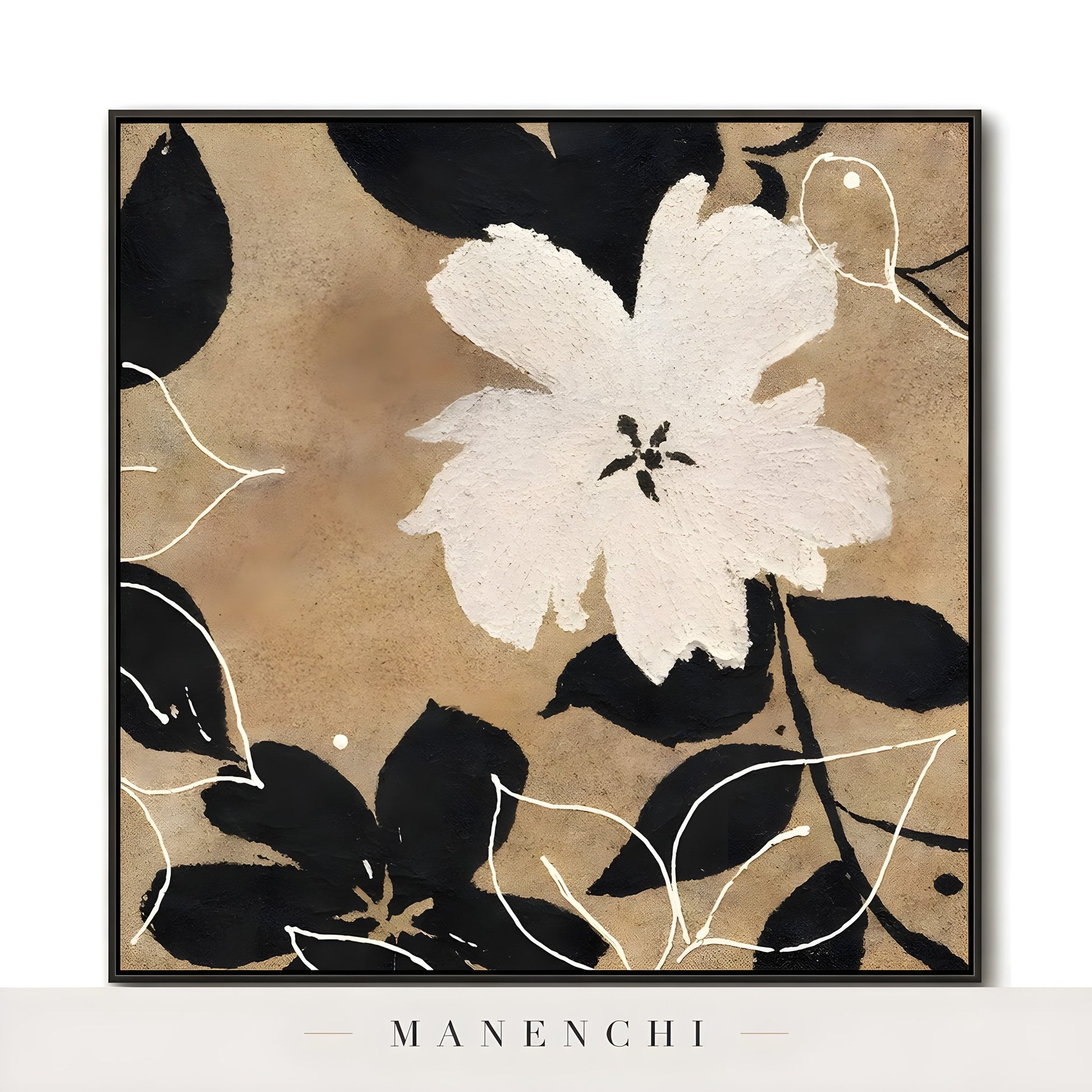 Organic Sepia Flora - original hand-painted abstract painting by Manenchi