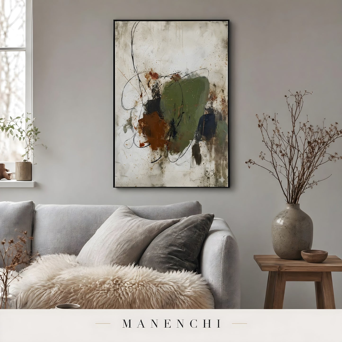 Organic Tectonic Strata abstract painting displayed in living room art mockup
