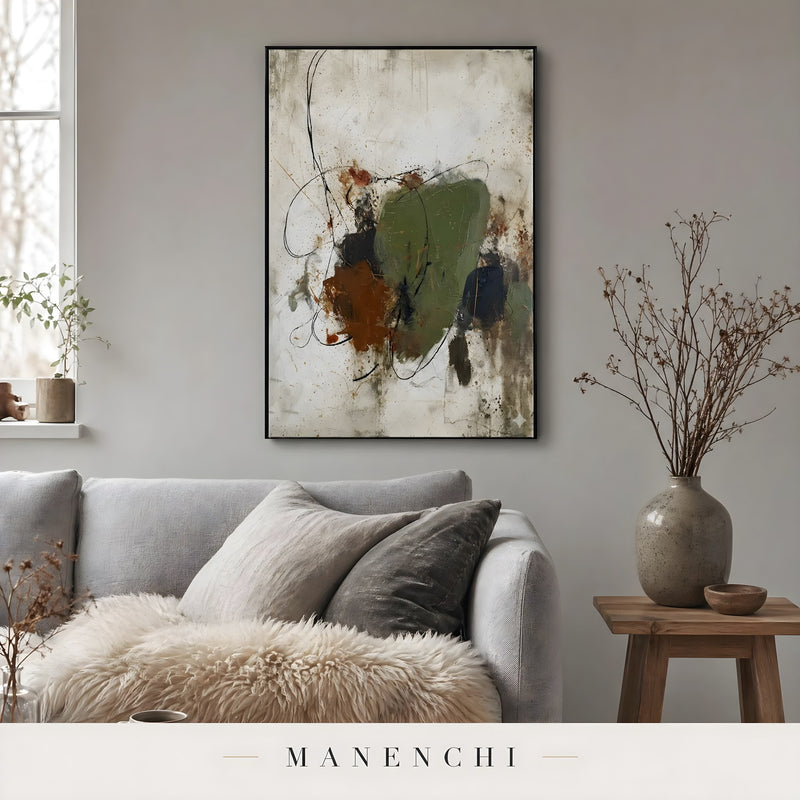 Organic Tectonic Strata abstract painting displayed in living room art mockup