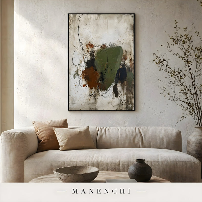 Organic Tectonic Strata abstract painting displayed in living room sofa display