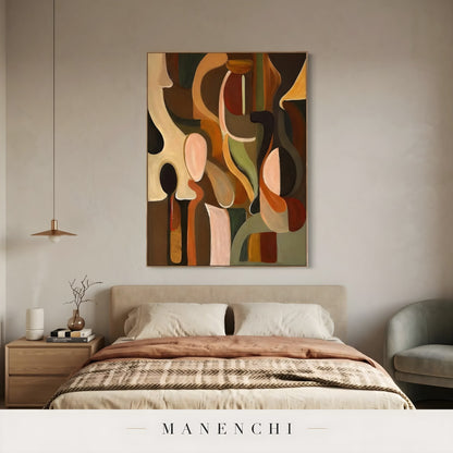 Organic Tonal Abstraction abstract painting displayed in bedroom interior decor