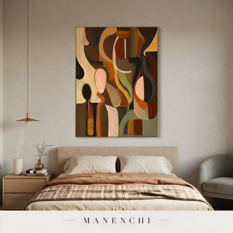 Organic Tonal Abstraction abstract painting displayed in bedroom interior decor