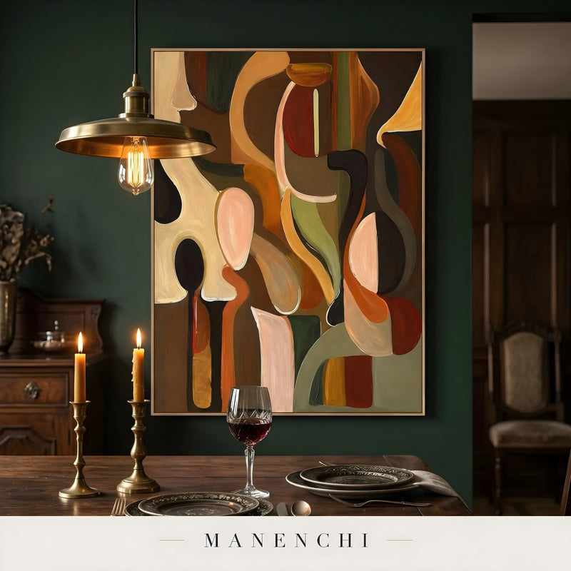 Organic Tonal Abstraction abstract painting displayed in dining room interior