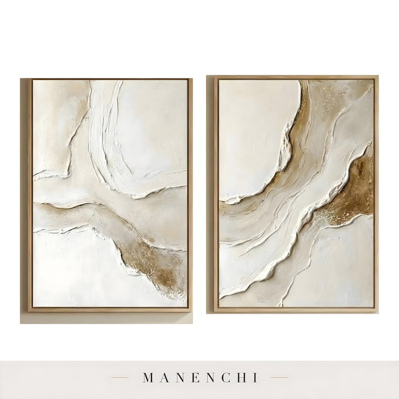 Organic Tonal Diptych abstract painting displayed in isolated diptych product view