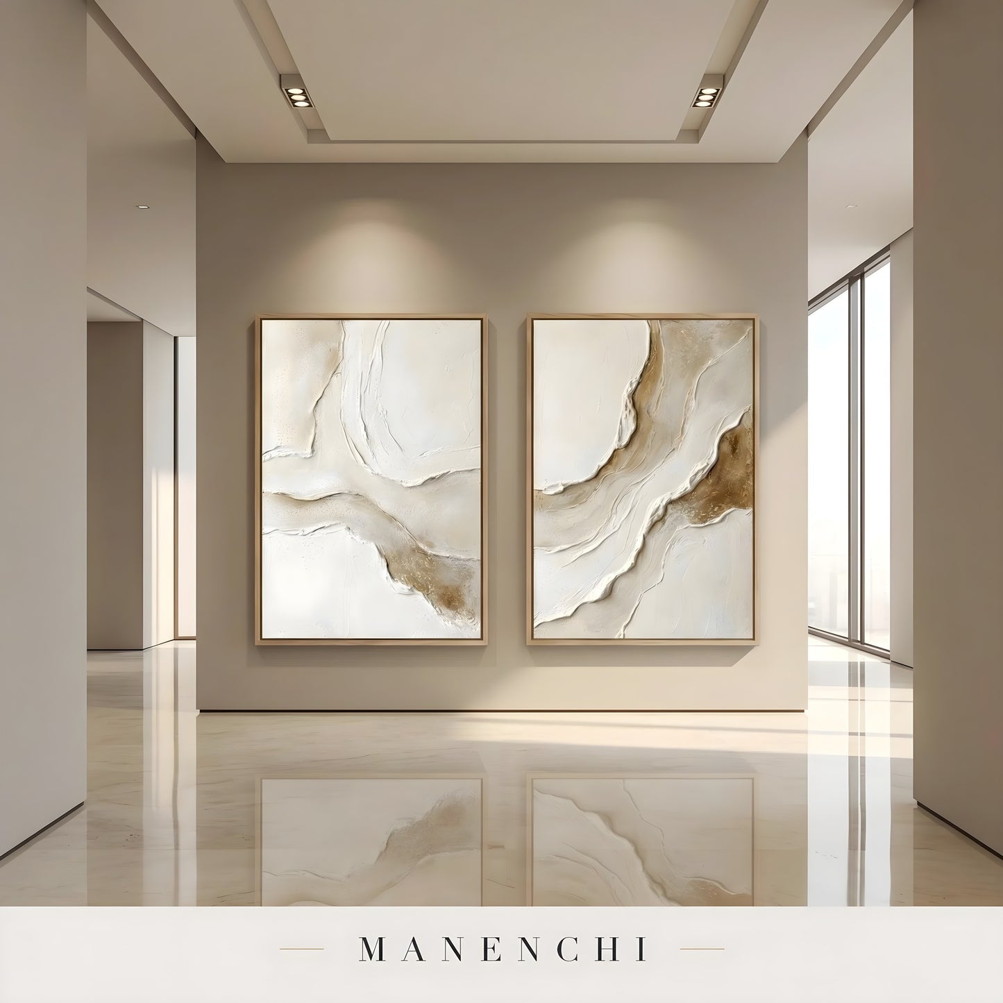 Organic Tonal Diptych - original hand-painted abstract painting by Manenchi