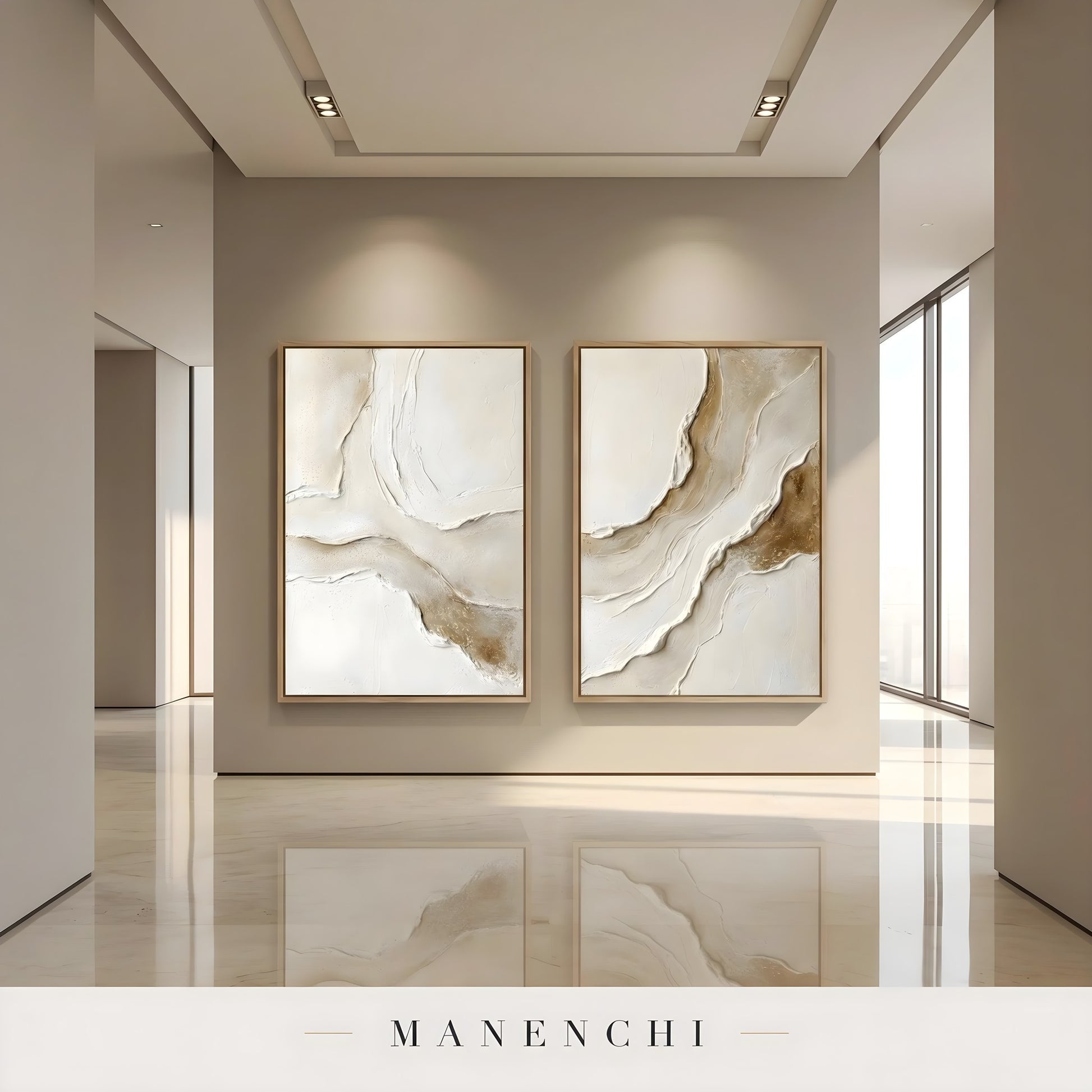 Organic Tonal Diptych - original hand-painted abstract painting by Manenchi