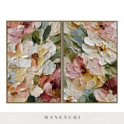 Pastel Flora Diptych abstract painting displayed in white background product