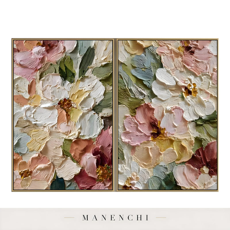Pastel Flora Diptych abstract painting displayed in white background product