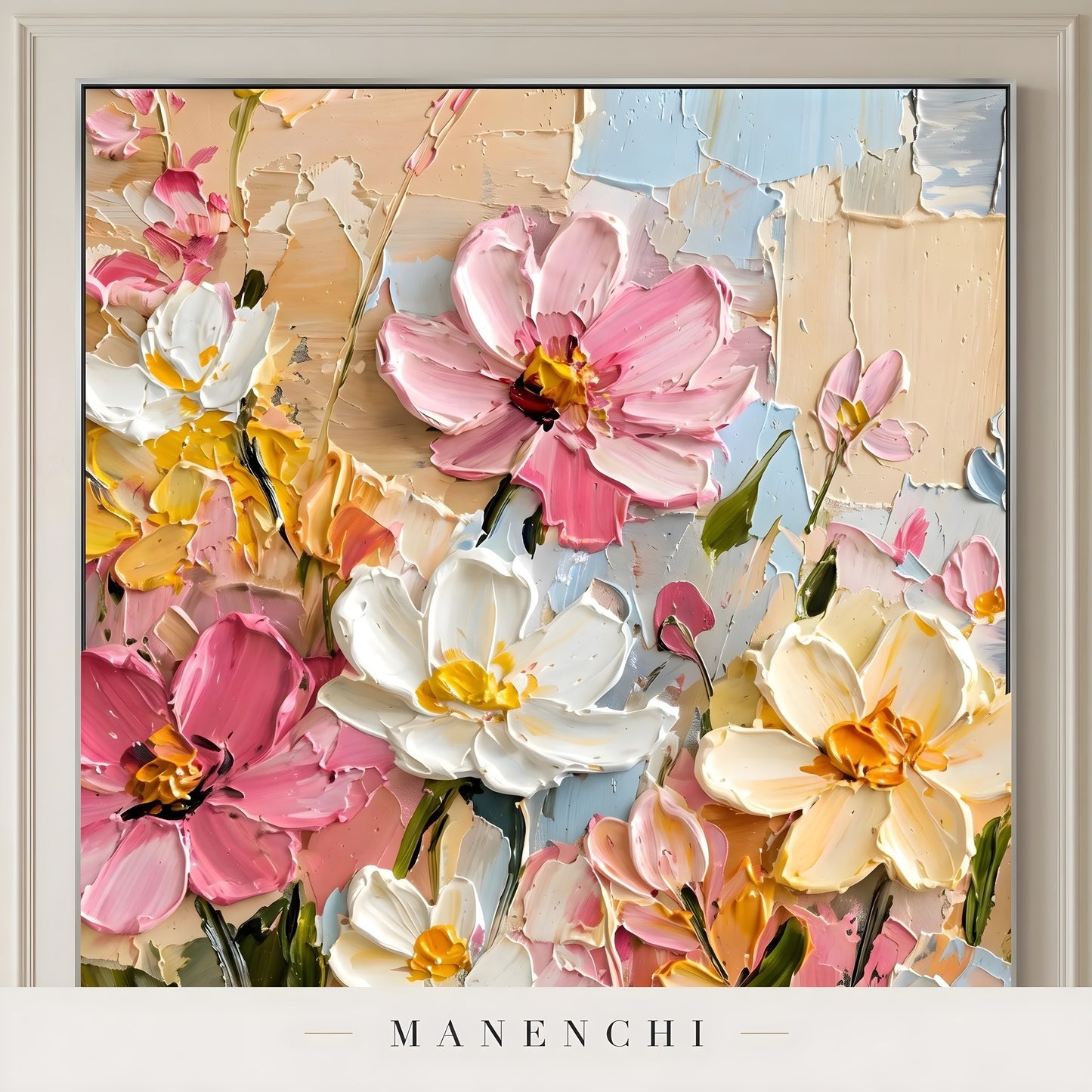 Close-up detail of the textured brushwork in Pastel Meadow Radiance