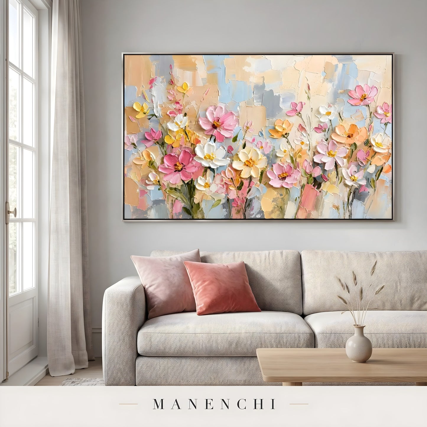 Pastel Meadow Radiance - original hand-painted abstract painting by Manenchi
