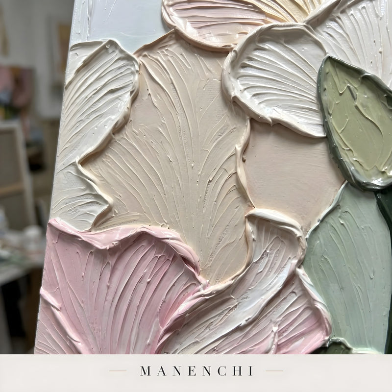 Close-up detail of the textured brushwork in Pastel Petal Mosaic