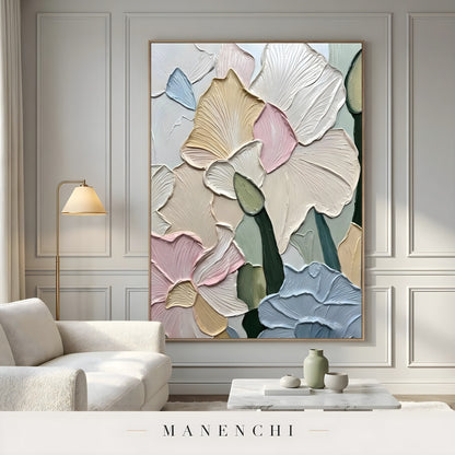 Pastel Petal Mosaic abstract painting displayed in living room display