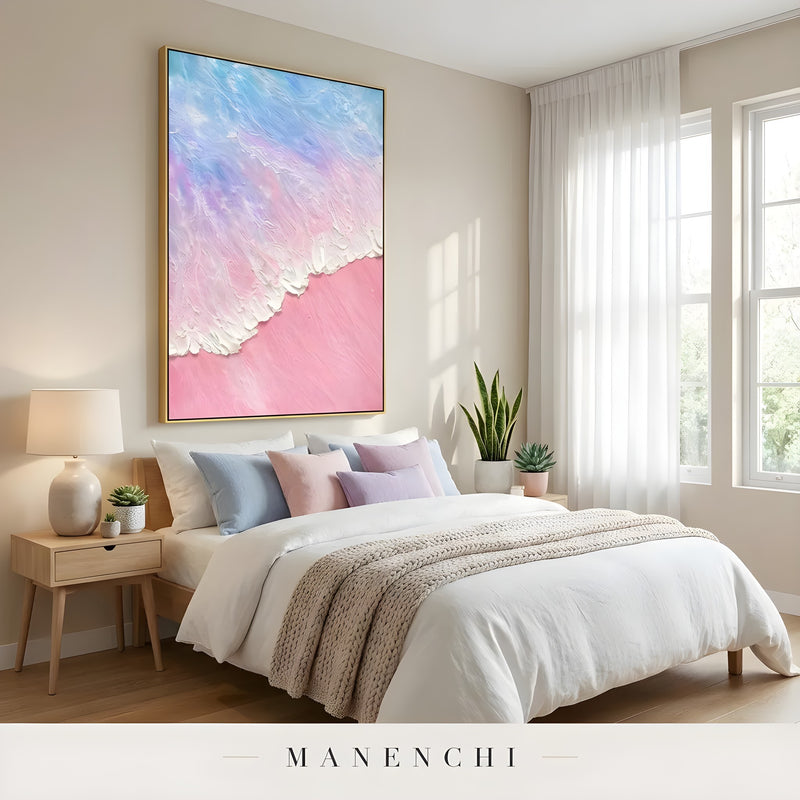 Pastel Tidal Impression abstract painting displayed in cozy bedroom wall art