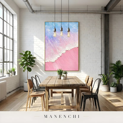 Pastel Tidal Impression abstract painting displayed in dining room interior