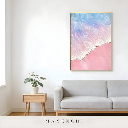 Pastel Tidal Impression abstract painting displayed in modern sofa living room