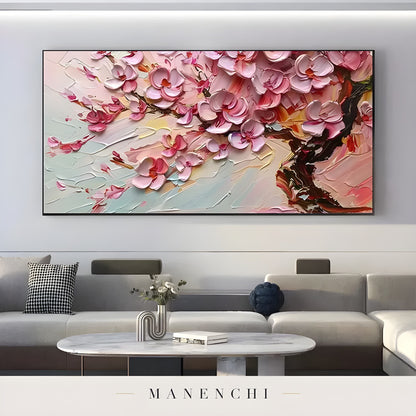 Petal Haven Radiance abstract painting displayed in modern interior living area